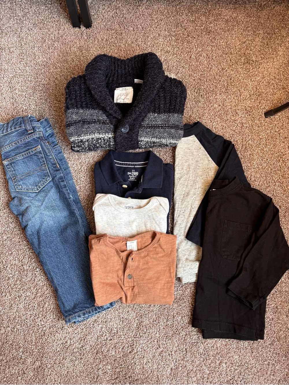 Zara Boys Navy and Gray Striped Shawl Collar Cardigan Set